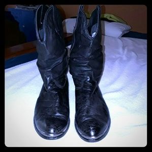 Black Leather metal toe cap cowboy boots